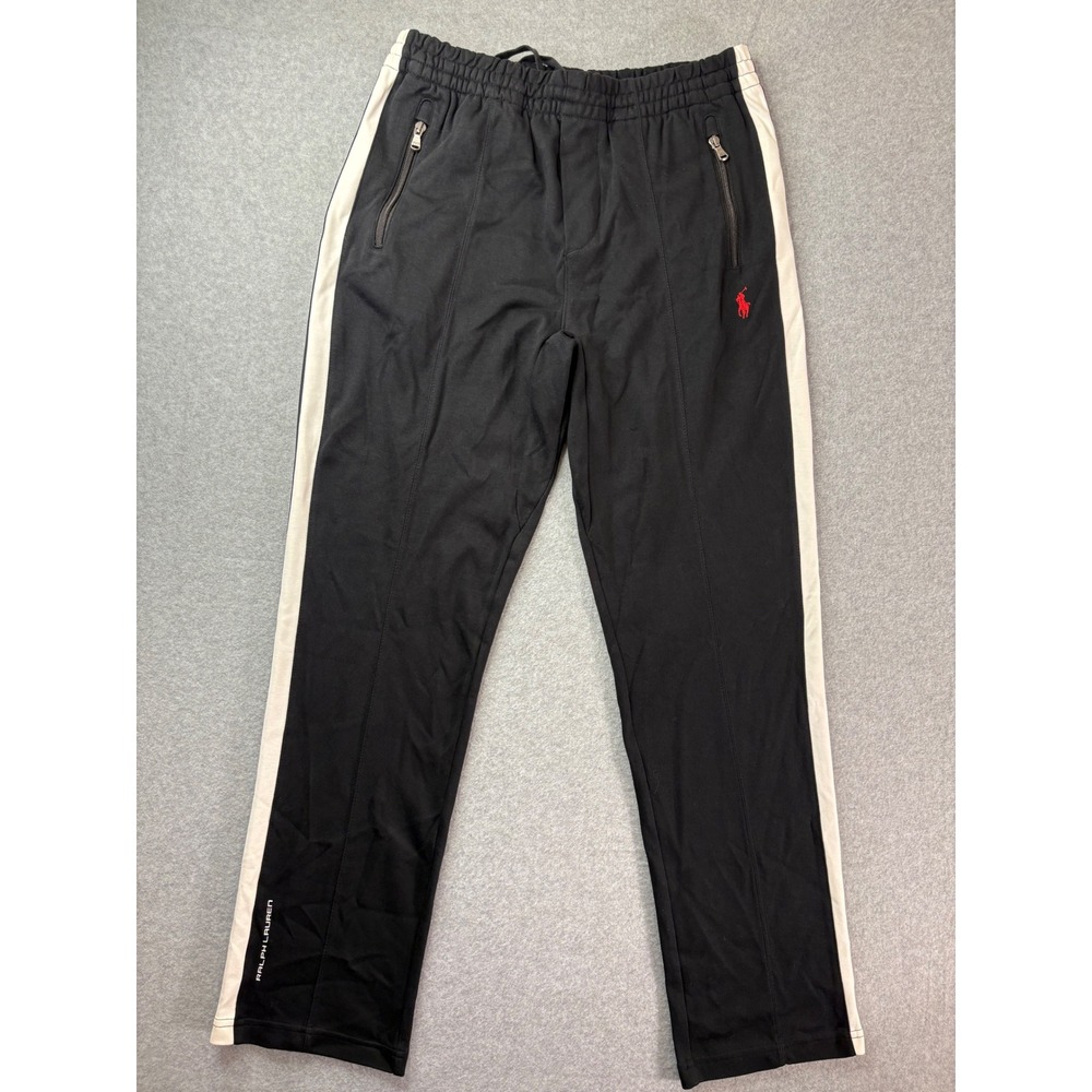Polo Ralph Lauren Mens Black White Side Stripe Track Pants Joggers Small Pony